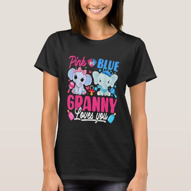 Pink Or Blue Granny Loves You Gender Reveal Elepha T Shirt (Framsida)