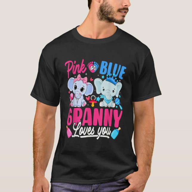 Pink Or Blue Granny Loves You Gender Reveal Elepha T Shirt (Framsida)