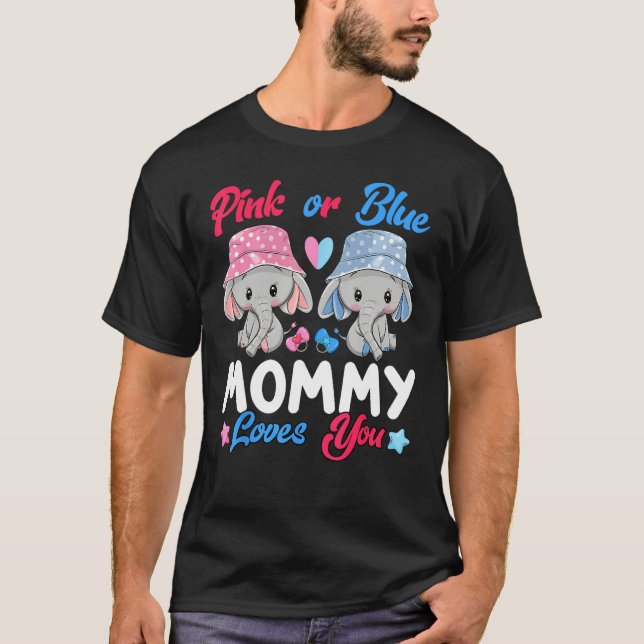 Pink Or Blue Mommy Loves You Elephants Baby Gender T Shirt (Framsida)