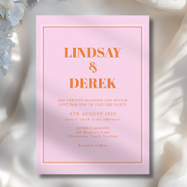 Pink Orange Bold Font Modern Wedding Inbjudningar