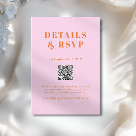 Pink Orange Bold Font QR Code Wedding RSVP  Tilläggskort