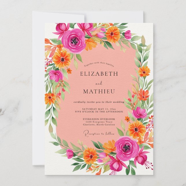 Pink Orange Energetic Summer Wedding Inbjudningar (Framsida)