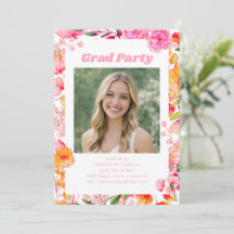 Pink Orange Floral Graduation Party Photo 2026