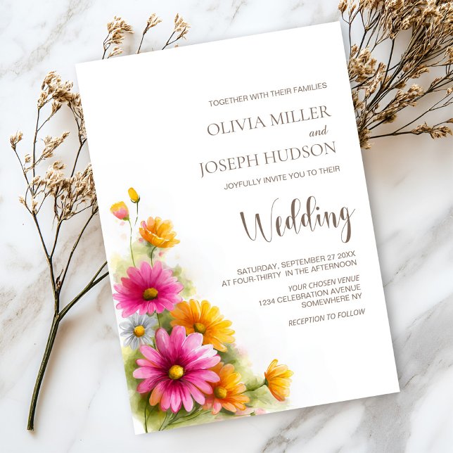 Pink Orange Floral Wedding Inbjudningar (Skapare uppladdad)