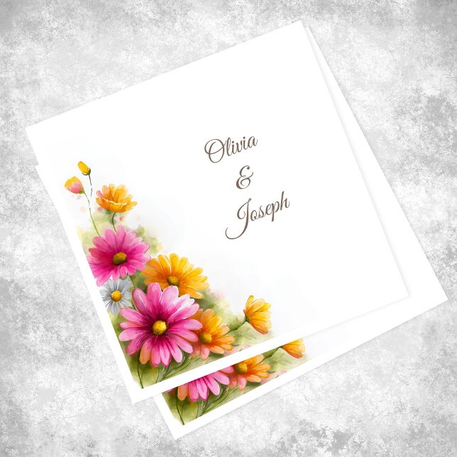 Pink Orange Floral Wedding Pappersservett (Skapare uppladdad)