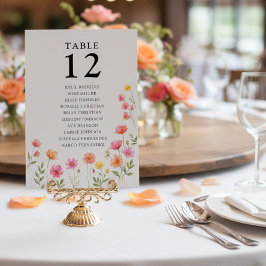 Pink Orange Flower Table Number Seating Chart Card Inbjudningar