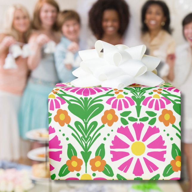Pink Orange Green Blooms Cheer Gift  Presentpapper (Skapare uppladdad)