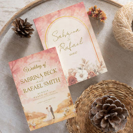 Pink Orange Pastel Watercolor Outdoor Wedding  Inbjudningar