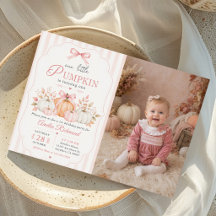 Pink Orange Pumpkin Bow Girl First Birthday