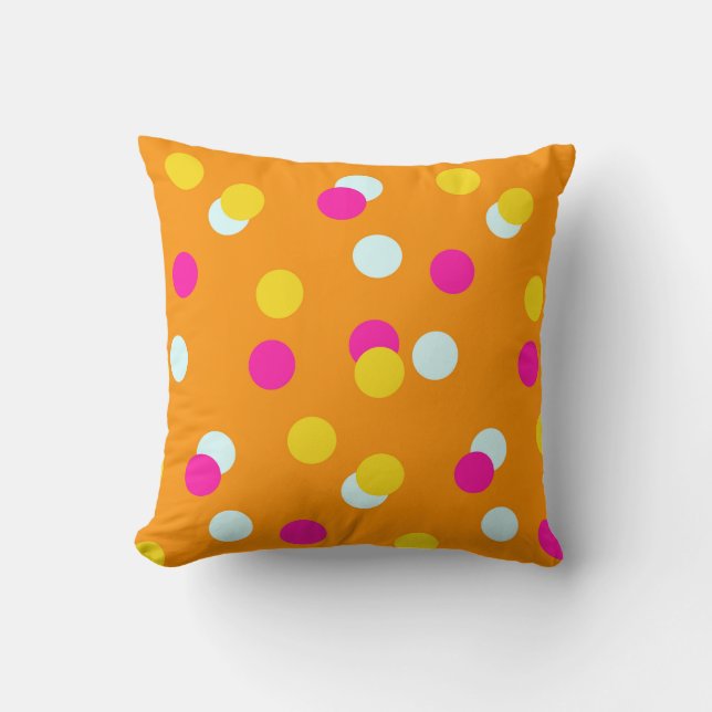 Pink Orange White and Yellow Dot throw pillow Kudde (Framsida)