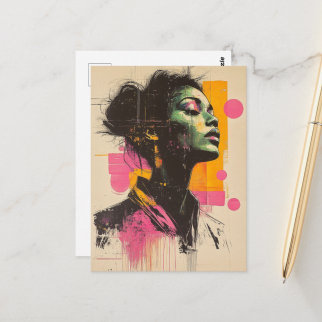 Pink Orange Woman Vykort (Fram/Back In Situ)