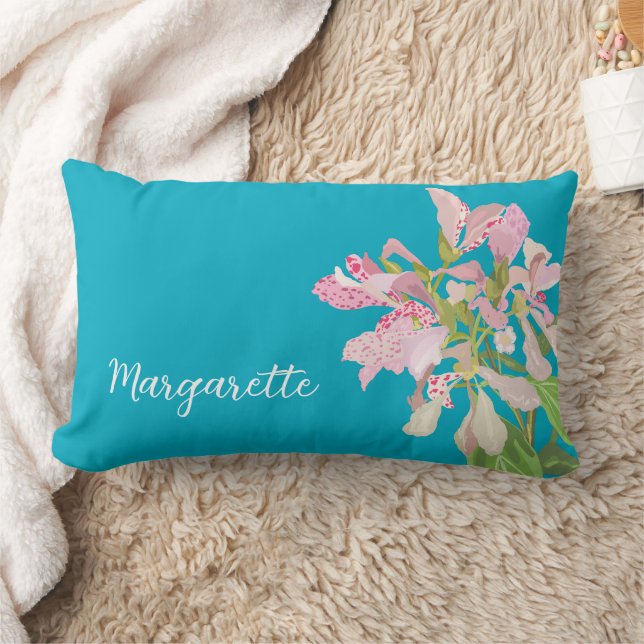 Pink Orchid Floral Design – Elegant Botanical Art Lumbarkudde (Filt)