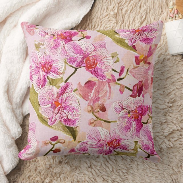 pink orchid floral pattern kudde (Filt)