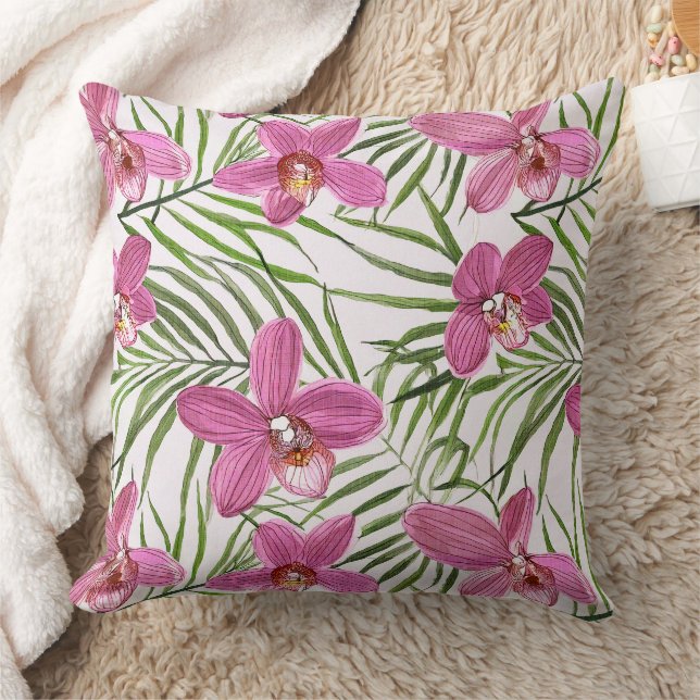 pink orchid floral pattern kudde (Filt)