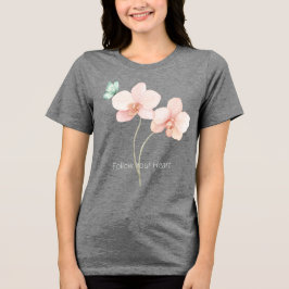 Pink Orchid Flowers Mint Green Butterfly T Shirt