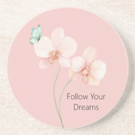 Pink Orchid Flowers Mint Green Butterfly Underlägg