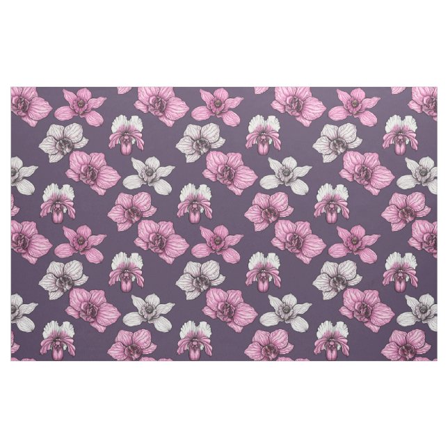 Pink orchid flowers tyg (Fat Quarter)