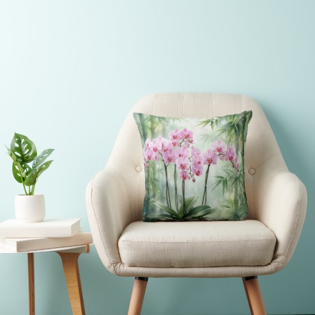 Pink Orchid Plant On Bamboo Background Kudde (Stol)