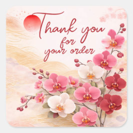 Pink orchid Thank You For your order Fyrkantigt Klistermärke