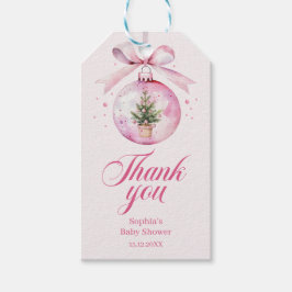 Pink Ornament Christmas Baby Shower Thank You Presentetikett
