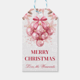 Pink Ornament Christmas Design with Snowflakes Presentetikett