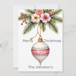 Pink Ornament Christmas Photo Julkort