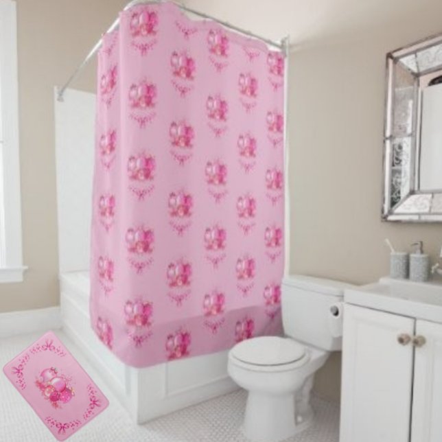 Pink Ornament Cluster Mat Holiday Bow Accent  Badrumsmatta (Skapare uppladdad)