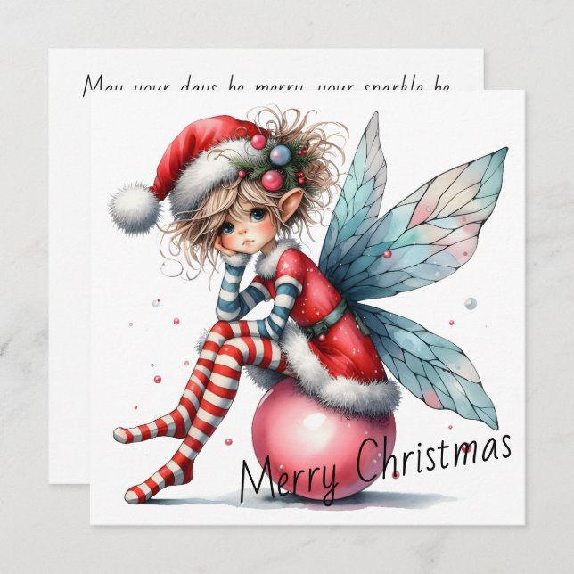 Pink Ornament Fairy – Holiday Card (Fram/baksida)