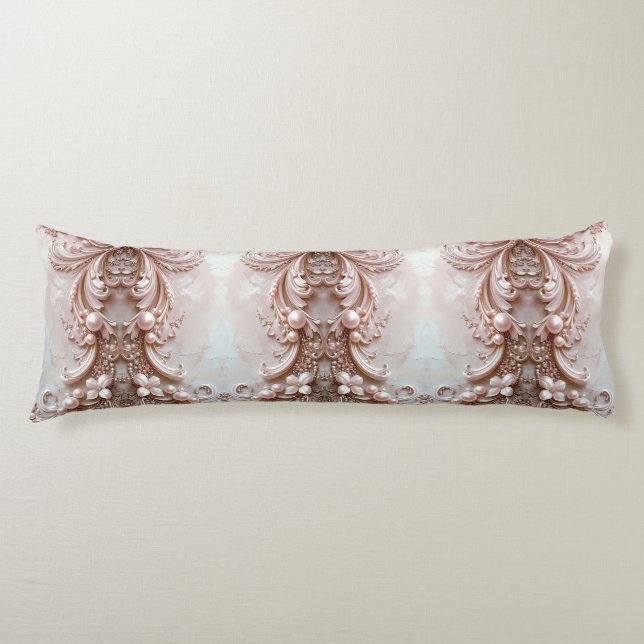Pink Ornate Pearl and Floral Body Pillow Kroppskudde (Framsidan)