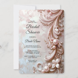 Pink Ornate Pearl and Floral Bridal Shower Inbjudningar