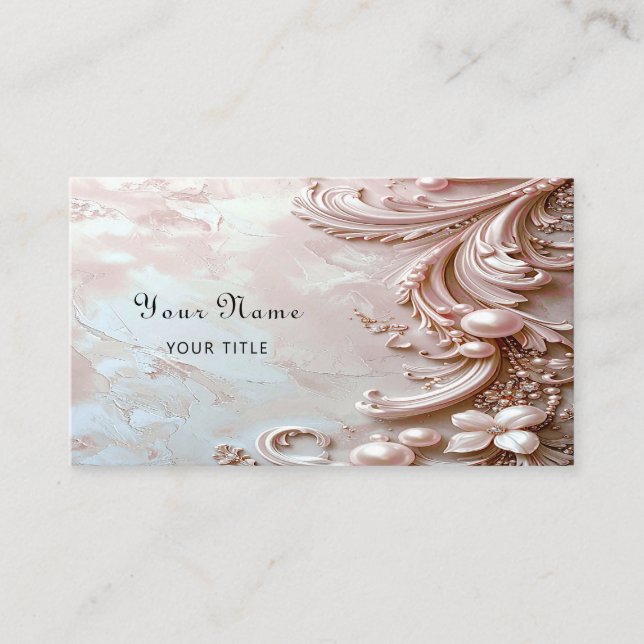 Pink Ornate Pearl and Floral Business Card Visitkort (Framsida)