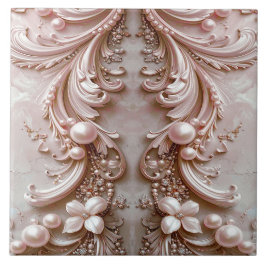 Pink Ornate Pearl and Floral Ceramic Tile Kakelplatta