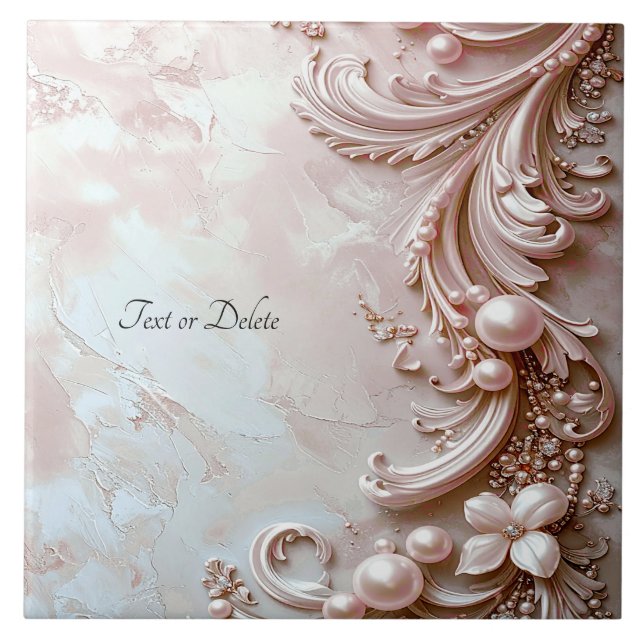 Pink Ornate Pearl and Floral Ceramic Tile Kakelplatta (Framsidan)