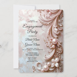 Pink Ornate Pearl and Floral Engagement Inbjudningar