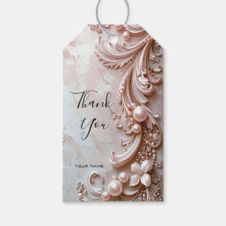 Pink Ornate Pearl and Floral Gift Tag Presentetikett