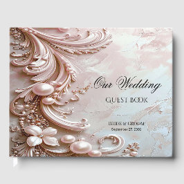 Pink Ornate Pearl and Floral Guest Book Gästböcker