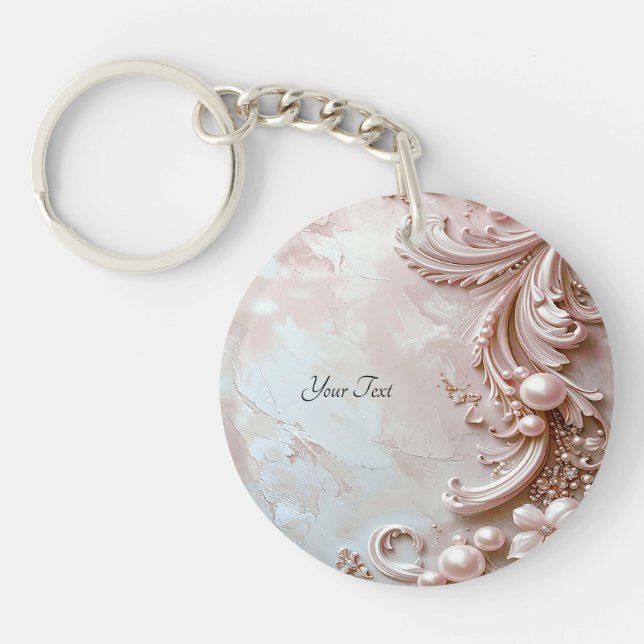 Pink Ornate Pearl and Floral Keychain (Framsidan)