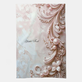 Pink Ornate Pearl and Floral Kitchen Towel Kökshandduk