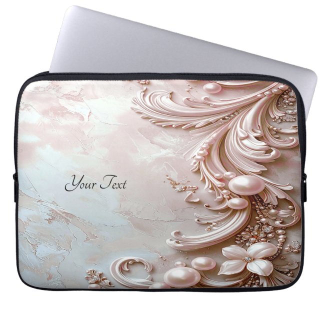 Pink Ornate Pearl and Floral Laptop Sleeve (Framsidan)