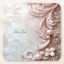 Pink Ornate Pearl and Floral Paper Coaster
