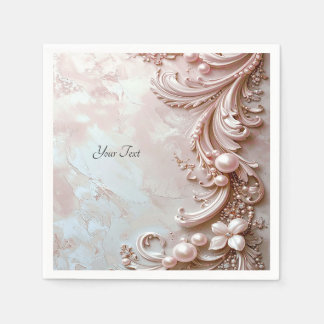 Pink Ornate Pearl and Floral Pappersservett