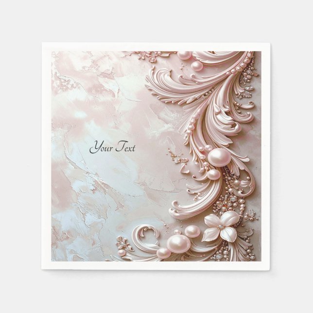 Pink Ornate Pearl and Floral Pappersservett (Framsidan)