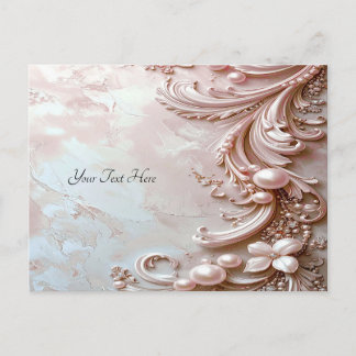 Pink Ornate Pearl and Floral Postcard Vykort