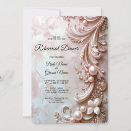 Pink Ornate Pearl and Floral Rehearsal Dinner Inbjudningar