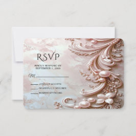 Pink Ornate Pearl and Floral RSVP Card OSA Kort