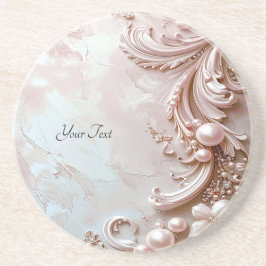 Pink Ornate Pearl and Floral Sandstone Coaster Underlägg