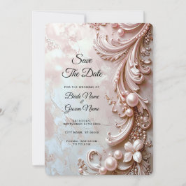 Pink Ornate Pearl and Floral Save the Date Spara Datumet