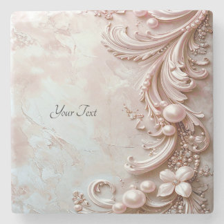 Pink Ornate Pearl and Floral Stone Coaster Stenunderlägg