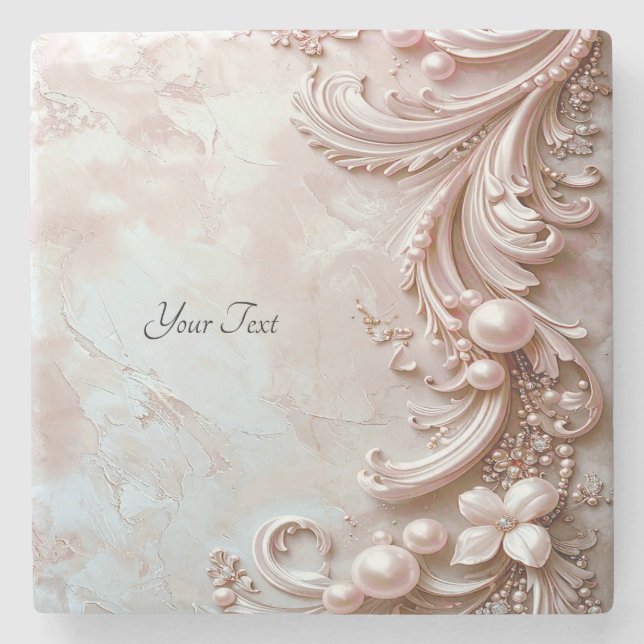 Pink Ornate Pearl and Floral Stone Coaster Stenunderlägg (Framsidan)