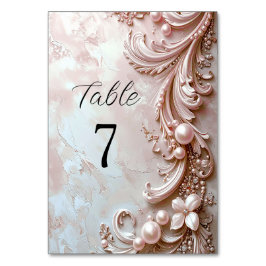 Pink Ornate Pearl and Floral Table Number Bordsnummer